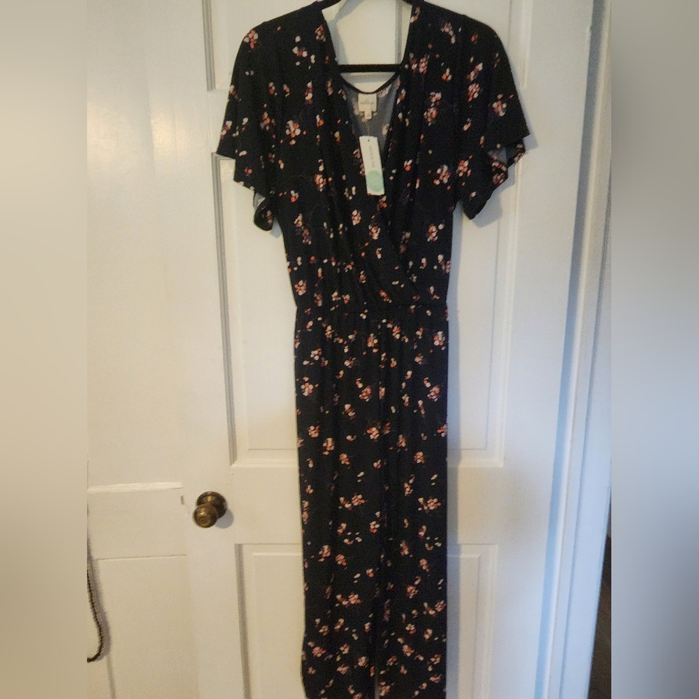 Flowered Print Jumpsuit 1X